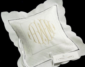 Personalized ring bearer pillow Custom ring bearer pillow in Irish linen with monogram Wedding ring cushion  jfyBride Style 8635