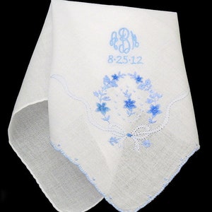 Monogram wedding handkerchief Something blue for bride Bridal shower gift  jfyBride