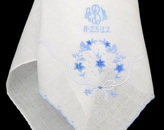 Monogram wedding handkerchief Something blue for bride Bridal shower gift  jfyBride