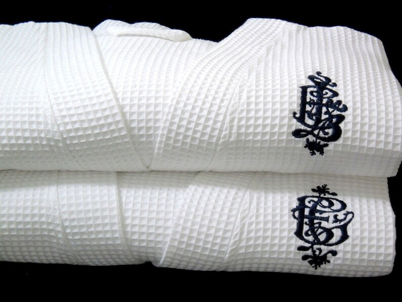Cotton waffle weave spa robes 2nd anniversary gift for men or women jfyBride 1603 Set of 2 Robes