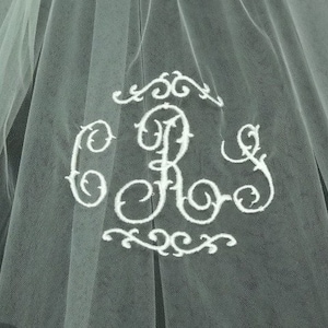 Bridal Veil Personalized with embroidered monogrammed Fingertip length with organza ribbon edge image 4