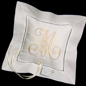 Linen ring bearer pillow custom embroidered monogram jfyBride Style 5204