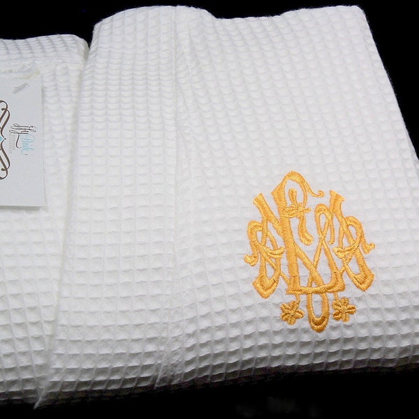 Monogrammed waffle weave robe Personalized cotton second anniversary gift for her jfyBride