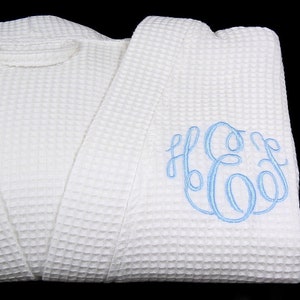 Regalo de aniversario de algodón para ella, regalo de aniversario de algodón para él, regalo de segundo aniversario, bata con monograma, bata de gofre, bata de baño, 1728 Light Blue