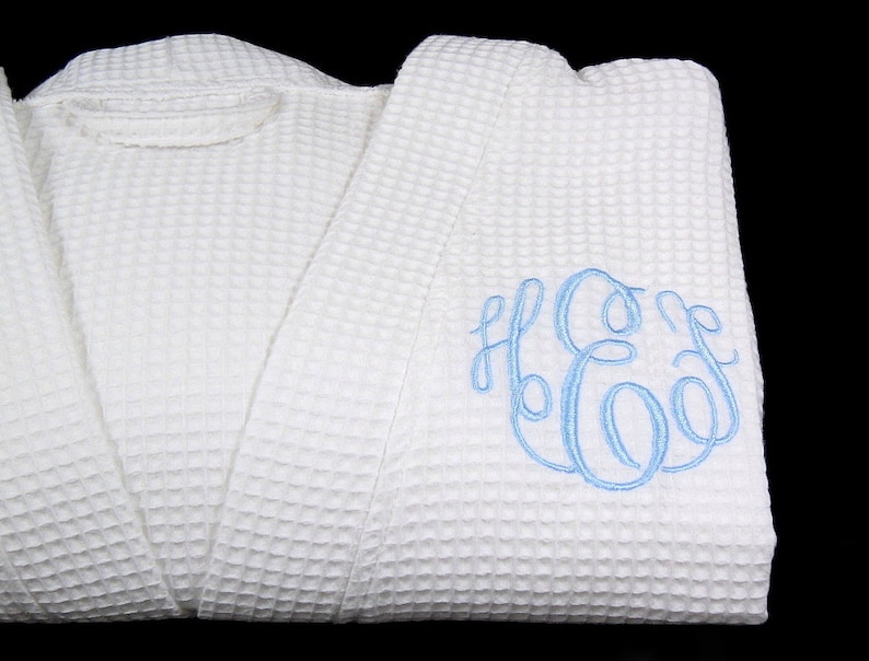 Regalo de aniversario de algodón para ella, regalo de aniversario de algodón para él, regalo de segundo aniversario, bata con monograma, bata de gofre, bata de baño, 1728 Light Blue