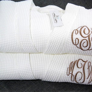 Cotton Anniversary Gift for her personalized waffle weave monogram robes jfyBride 1730MC Set of 2 Robes