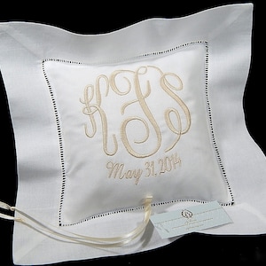 Linen ring bearer pillow Personalized with monogram and wedding date jfyBride Style 5211