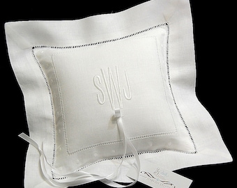 Monogrammed ring bearer pillow Personalized white linen ring cushion jfyBride Style 6150