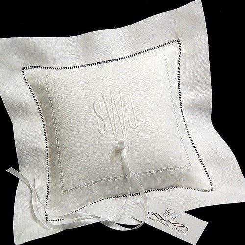 Monogrammed Ring Bearer Pillow Personalized Irish Linen Ring Etsy