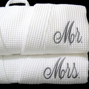 Monogram Mr and Mrs robes Cotton anniversary gift personalized bathrobes Wedding day robes jfyBride 1514 Set of 2 Robes image 5