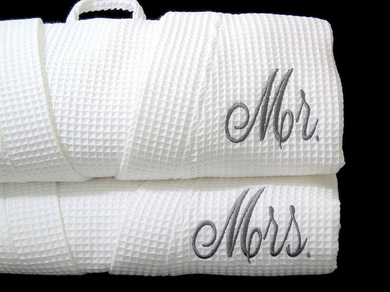 Monogram Mr and Mrs robes Cotton anniversary gift personalized bathrobes Wedding day robes jfyBride 1514 Set of 2 Robes image 5