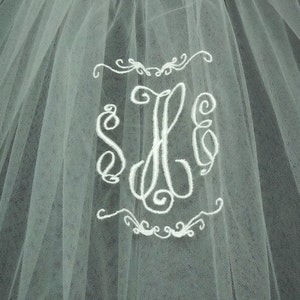 Bridal Veil Personalized with embroidered monogrammed Fingertip length with organza ribbon edge image 3