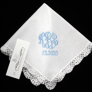 Something blue for the bride, Monogram handkerchief, Bridal shower gift, Mother of the wedding handkerchief, jfyBride