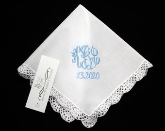 Something blue for the bride, Monogram handkerchief, Bridal shower gift, Mother of the wedding handkerchief, jfyBride