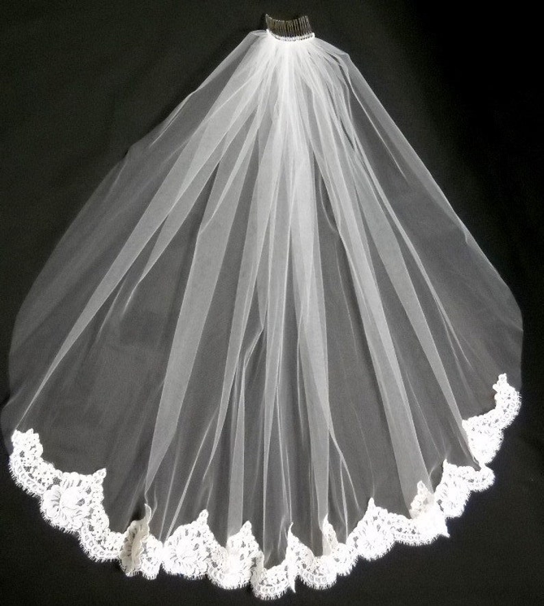 Elbow Length Veil embellished with Alencon Lace image 5
