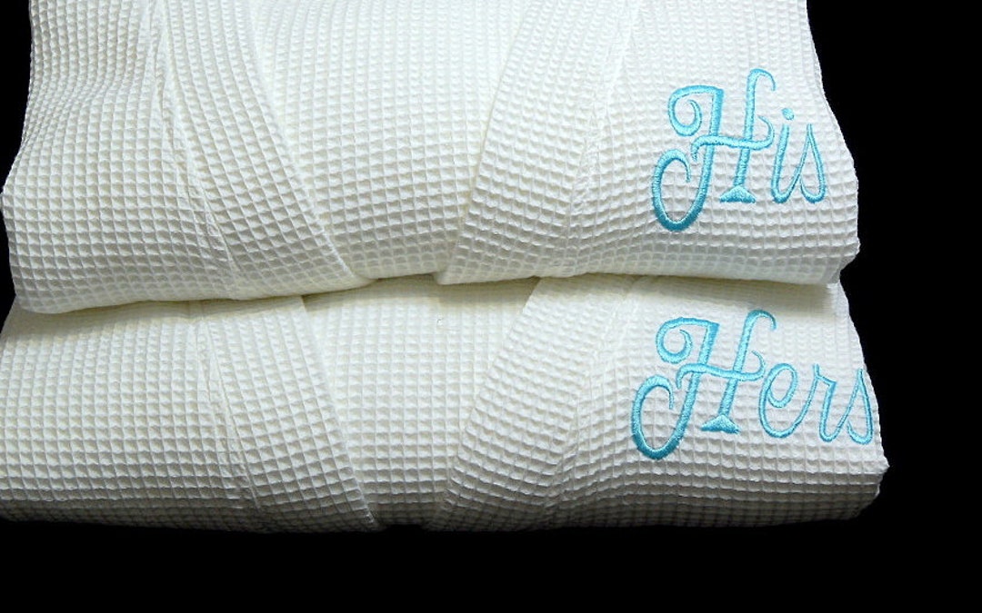 His and Hers Monogram Robes Personalized Bathrobes 2nd Cotton Anniversary Gift for Her