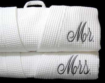 Mr and Mrs anniversary gift Monogrammed cotton robes Bridal shower gift Personalized bride and groom robes jfyBride Set of 2 Robes