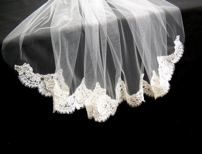Elbow Length Veil embellished with Alencon Lace image 2
