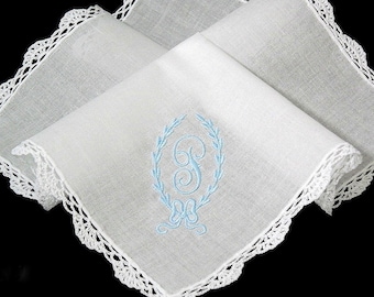 Brides Something Blue Handkerchief, Personalized Wedding Handkerchief, jfyBride