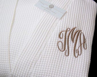 Cotton Anniversary Gift for her, Cotton Anniversary gift for him, Second Anniversary gift, Monogrammed Robe,  Waffle Robe, Bathrobe, 1728