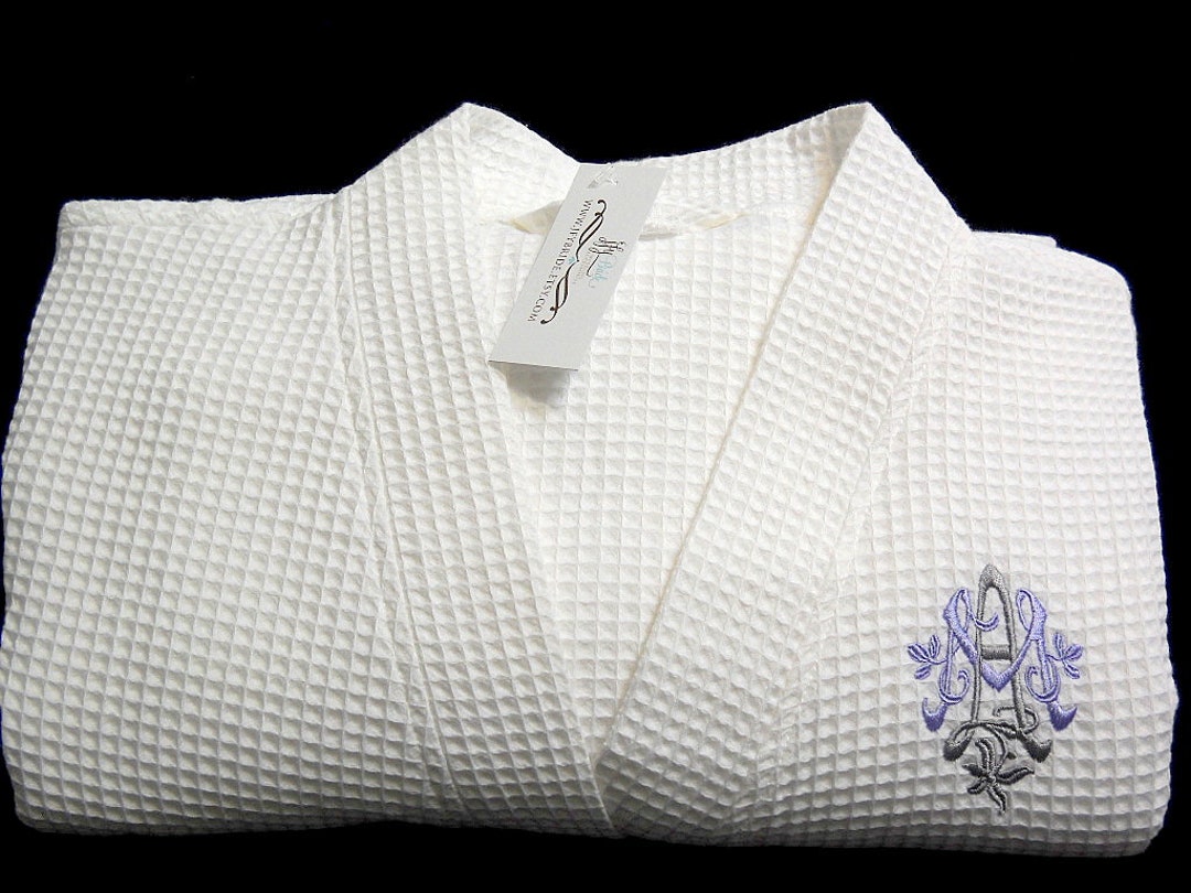 Manaweave Robe Monogram Robe, Embroidered Waffle Weave Cotton Bathrobe, Anniversary ...