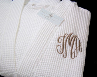 Cotton Anniversary Gift for her, Cotton Anniversary gift for him, Second Anniversary gift, Monogrammed Robe,  Waffle Robe, Bathrobe, 1728