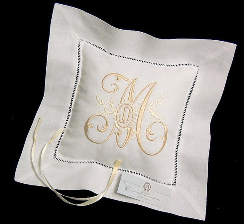 Monogram Ring Bearer Pillow Custom Embroidered Irish Linen Etsy