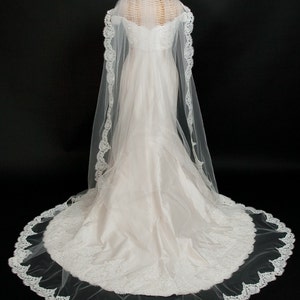 Monogrammed cathedral bridal veil with Alencon lace edging