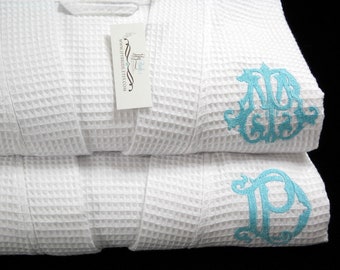 Monogram robes couples 2nd cotton anniversary gift 1606 Set of 2 Robes