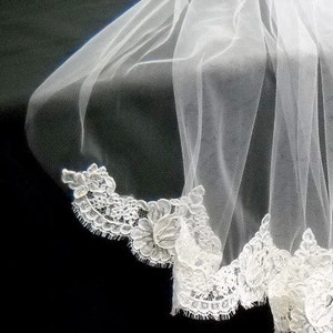 Elbow Length Veil embellished with Alencon Lace image 1