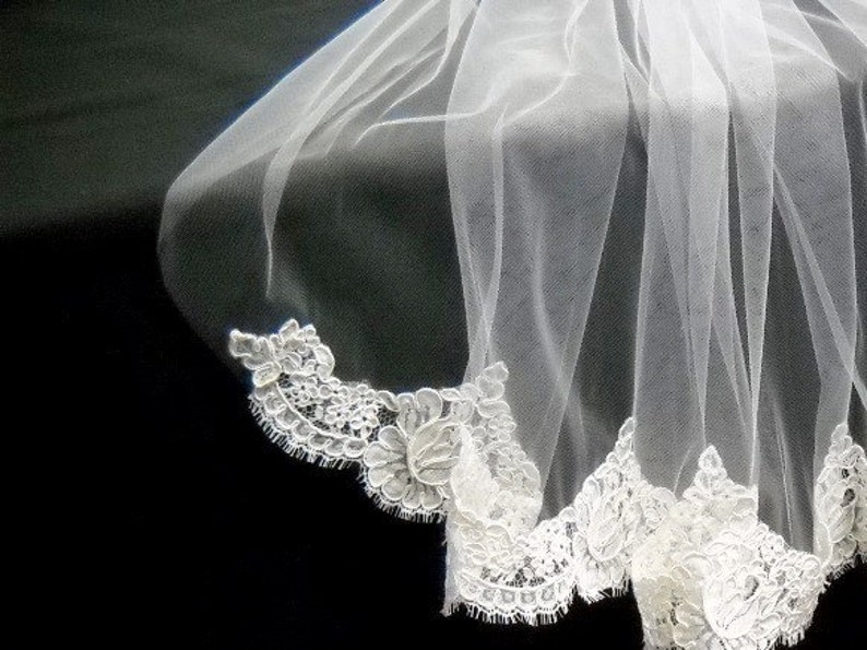 Elbow Length Veil embellished with Alencon Lace image 1