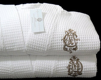 Cotton anniversary gift for her, Monogram couple robes, Personalized bathrobes, Gift for him, Set of 2 Robes, jfyBride, 1606ENT