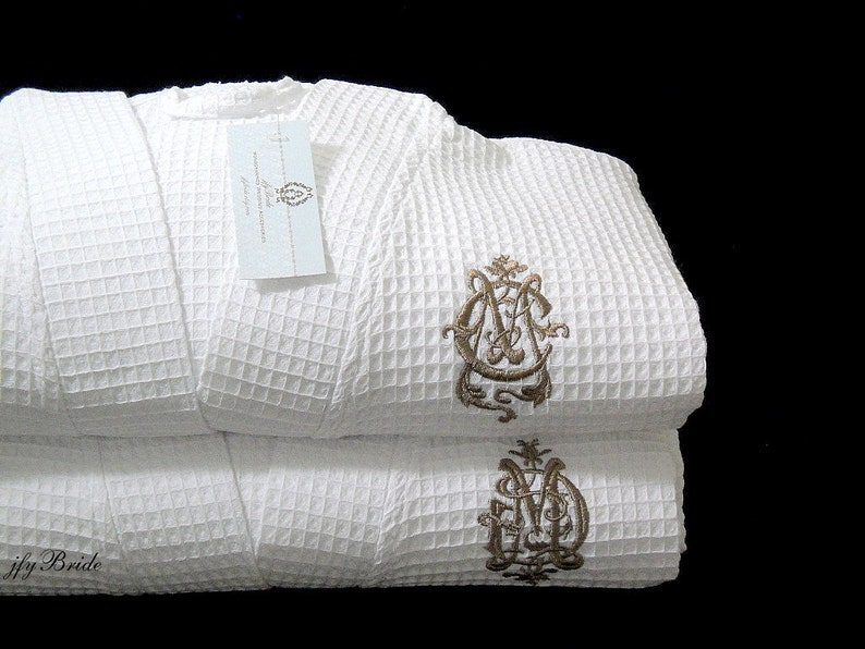 2nd cotton anniversary gift Couples monogram robes jfyBride 1606 Set of 2 Robes image 5