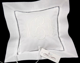 Linen ring bearer pillow personalized with your monogram jfyBride Style 5218