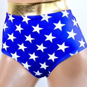 Sugarpuss STAR SUPERHEROINE BRIEFS, Original Cut, Matte Lycra Bottoms with Stars, Cosplay Costume
