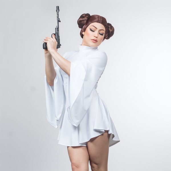 Sugarpuss SPACE REBEL PRINCESS Dress, White Mini Dress with Bell Sleeves, Flare Sleeve, Cosplay Costumes, Halloween