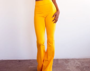 Sugarpuss HIGHWAIST BELL BOTTOMS, Yellow Flare Pants, Retro 70s Look