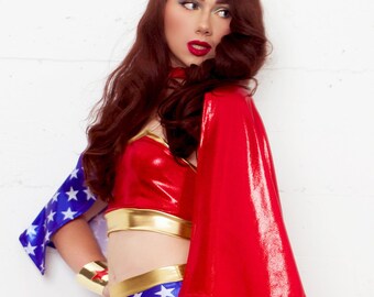 Sugarpuss STAR SUPERHEROINE CAPE, Half Stars Half Red, Cosplay Costume