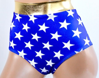 Sugarpuss STAR SUPERHEROINE BRIEFS, Original Cut, Matte Lycra Bottoms with Stars, Cosplay Costume