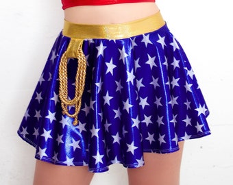 Sugarpuss STAR SUPERHEROINE SKIRT, Highwaist Hologram Circle Skirt, Cosplay Costume