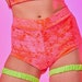 Neon Crushed Velvet Highwaist Cheeky Shorts in Yellow