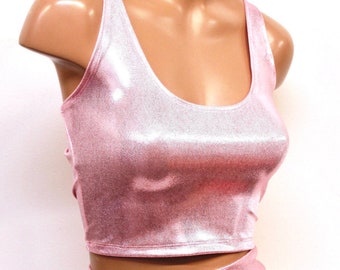 Sugarpuss HOLOGRAM CROP TANK, Pink Metallic Crop Tank Top, Cosplay Clothing, Festivalwear