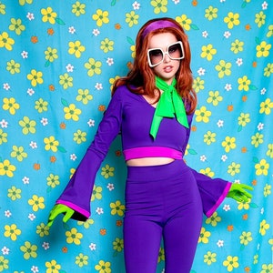 Sugarpuss DANGER PRONE GIRL Set, Flare Sleeve Top and Purple Highwaist Bell Bottoms, Cosplay Costume