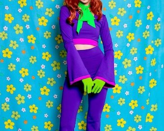 Sugarpuss DANGER PRONE GIRL Set, Flare Sleeve Top and Purple Highwaist Bell Bottoms, Cosplay Costume