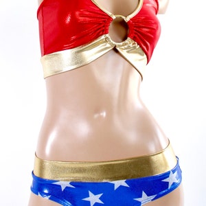 Sugarpuss STAR SUPERHEROINE COSTUME Set, Halter Ring Top, Low-rise Brazilian Bottoms, Cosplay Costume Bikini