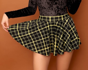 Sugarpuss PLAID CIRCLE SKIRT, High-waist Mini Skirt, Yellow Plaid Schoolgirl Pin-Up Cosplay