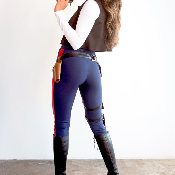 Sugarpuss SPACE REBEL PANTS, Navy Slim Fit Pants w Red Stripe, Leggings, Cosplay Costume