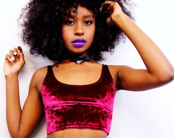 Sugarpuss VELVET CROP TANK, Burgundy Crushed Velvet Cropped Top, Cami, Handmade Lingerie, Wine