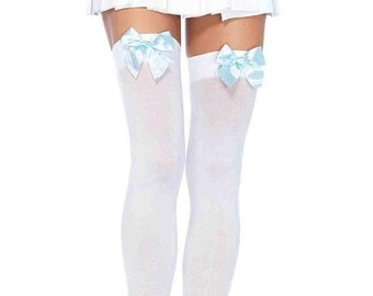 BOW THIGH HIGH Stockings Opaque White 