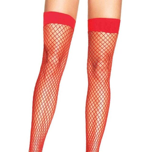 THIGHHIGH FISHNET STOCKINGS Red Thigh 